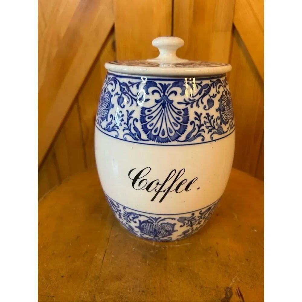 Vintage villeroy boch dresden blue white Coffee canister (8882)